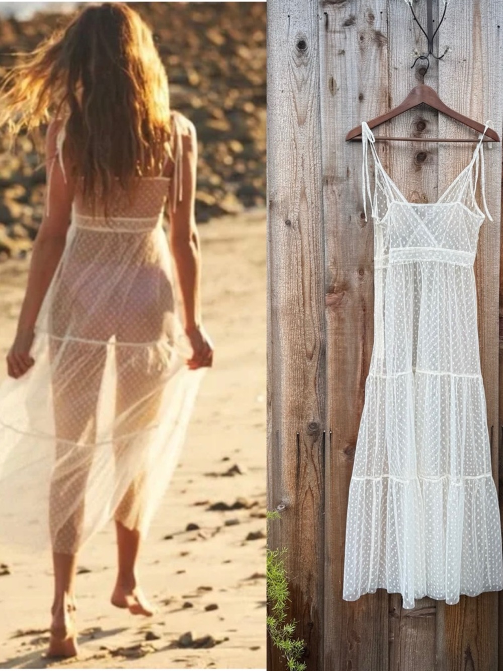 Ivory Cream Swiss Dot Sheer Maxi Slip Dress 🌿 - Picture 4 of 11